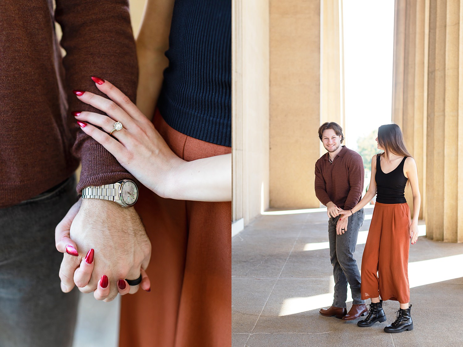 Couple takes engagement photos at Centennial Park in Nashville